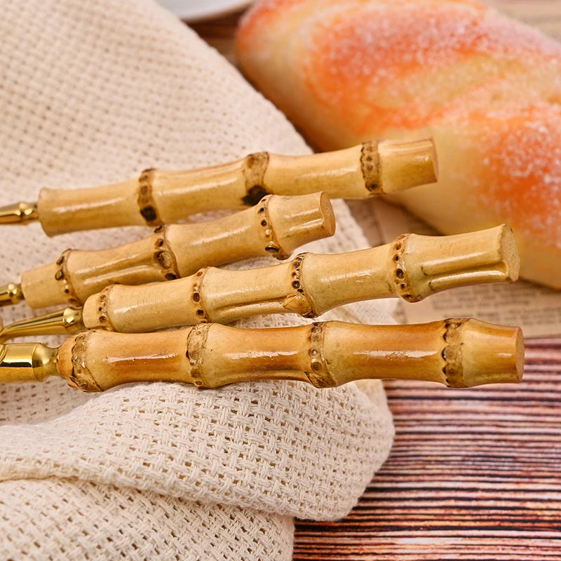 Luxury Bamboo Handle Cutlery Set – Knife, Fork & Spoon, Stainless Steel Flatware